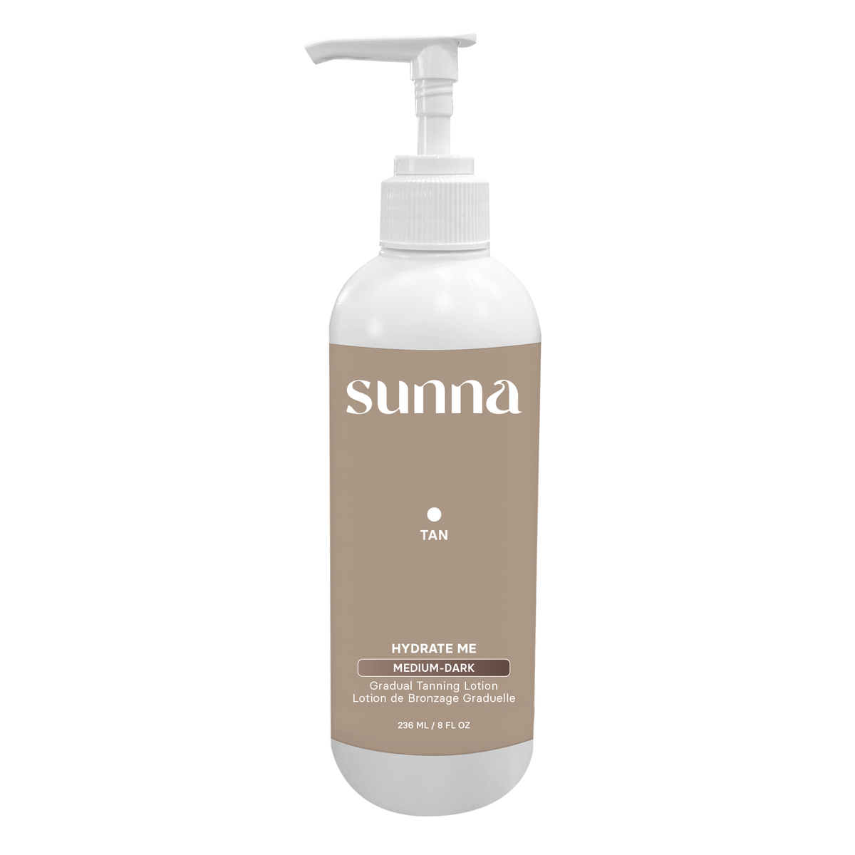 Sunna Tan Hydrate Me Gradual Tan Lotion with Hyaluronic Acid, Shea and Coconut, Buildable Daily Self-Tanning Moisturizer, Light to Medium or Medium to Dark, 236ml - Medium to Dark