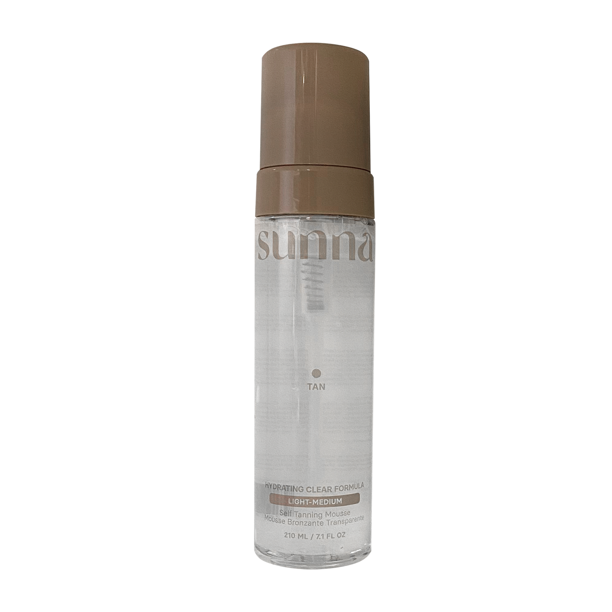 Sunna Tan Clear Express Mousse Self-Tanner with Aloe, Hyaluronic Acid and Kakadu Plum, Clear Fast-Drying Tanning Foam, Light to Medium or Medium to Dark, 210ml - Light to Medium