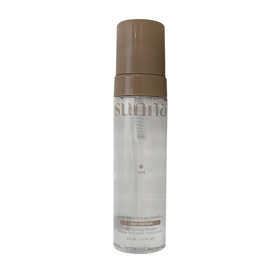 Sunna Tan Clear Express Mousse Self-Tanner with Aloe, Hyaluronic Acid and Kakadu Plum, Clear Fast-Drying Tanning Foam, Light to Medium or Medium to Dark, 210ml - Light to Medium