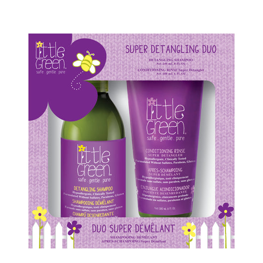 Little Green Kids Super Detangling Duo Kit, Detangling Shampoo 240ml and Conditioning Rinse 180ml Gift Set