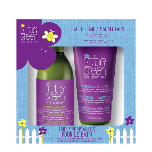 Little Green Kids Bathtime Essentials Kit, Shampoo & Body Wash 240ml and Nourishing Body Lotion 180ml Gift Set