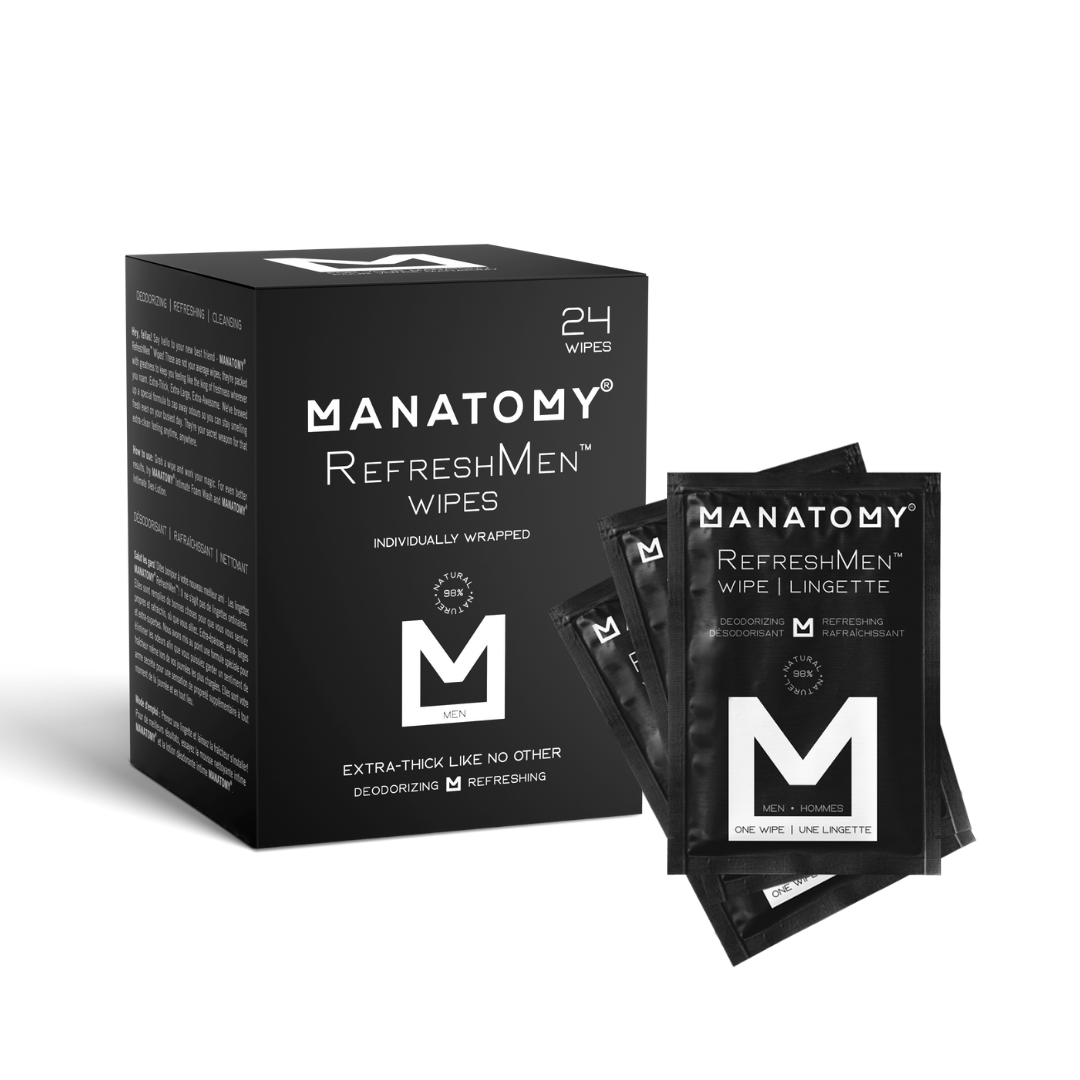 Manatomy RefreshMen Flushable Wipes for Men with Aloe and Chamomile, 24-144 Count - 24 Individually Wrapped Sachets