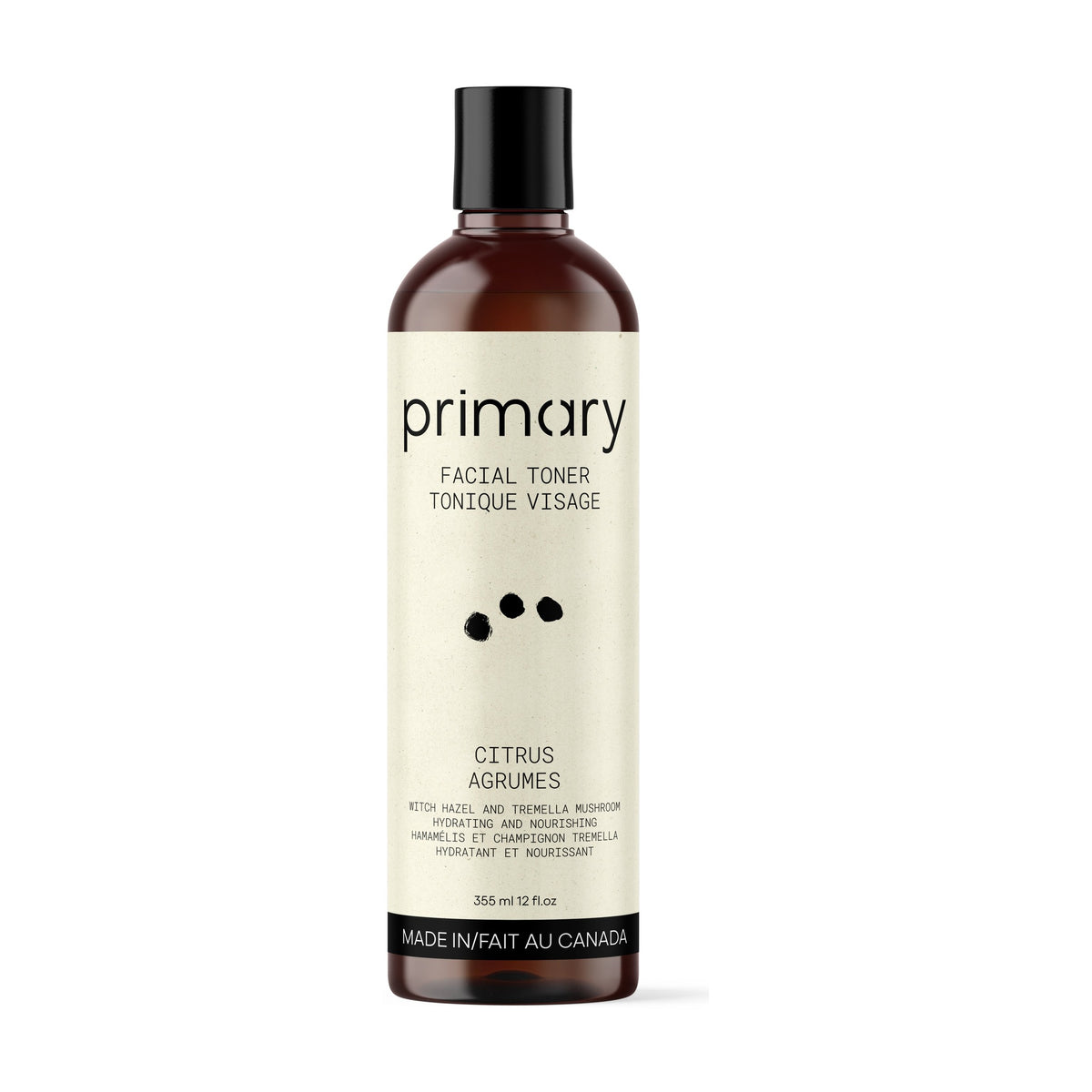 Primary Facial Toner with Tremella Mushroom, Aloe Vera and Witch Hazel, Vegan, 6 Scents incl. Unscented, 355ml - Citrus