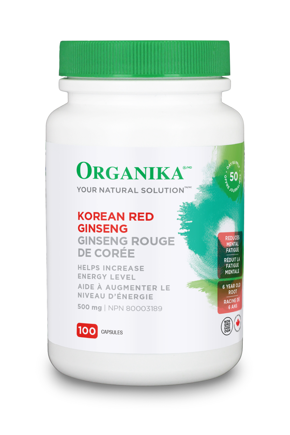 Organika Korean Red Ginseng 500mg, Heaven Grade, Stimulates Mental and Physical Energy, 100-200 Capsules