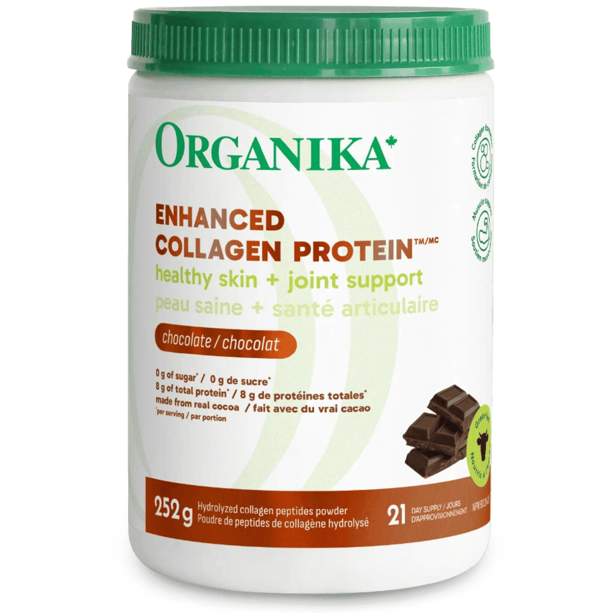 252g Chocolate  | Organika Enhanced Collagen Protein 252g tub // chocolate flavour