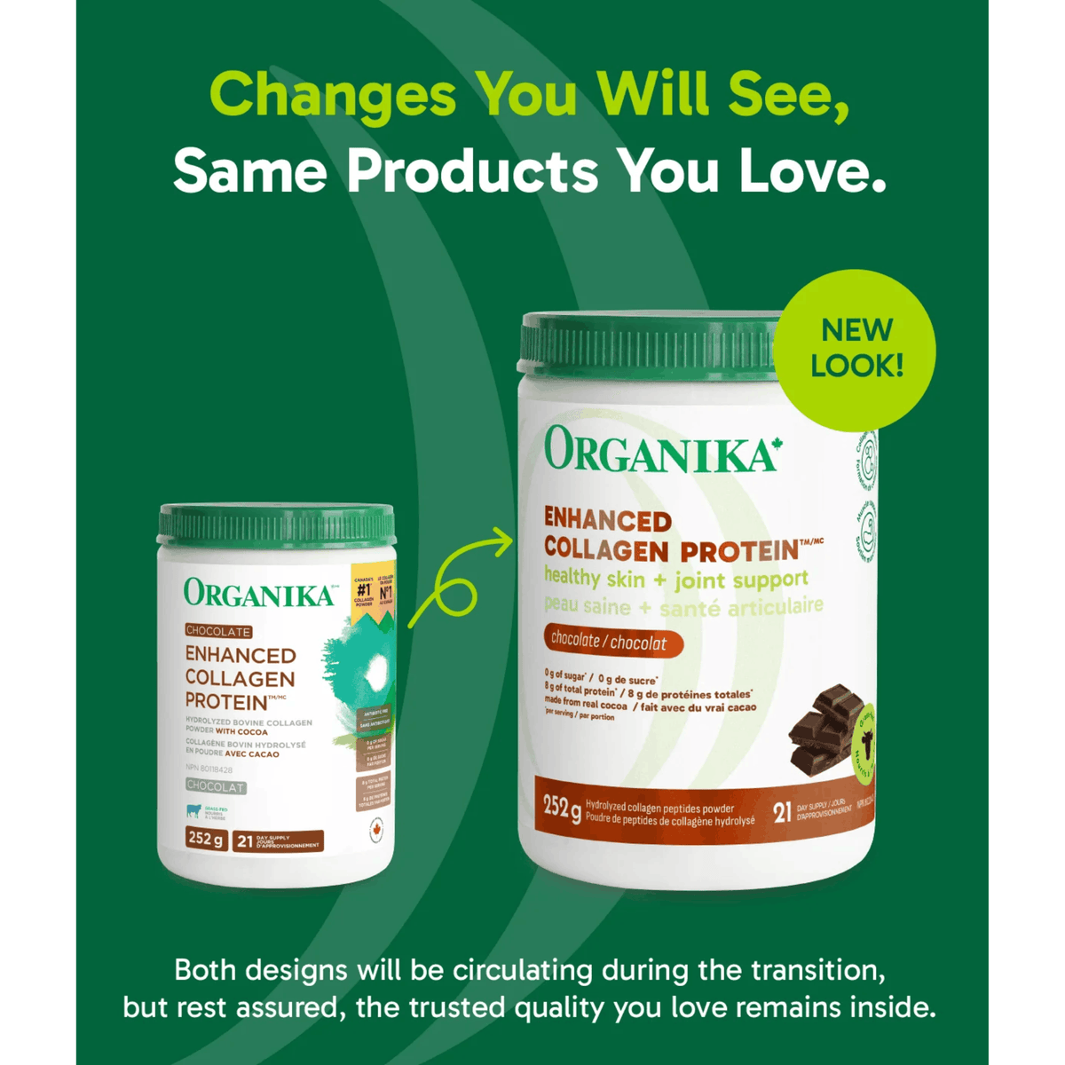 252g Chocolate  | Organika Enhanced Collagen Protein 252g tub // chocolate flavour
