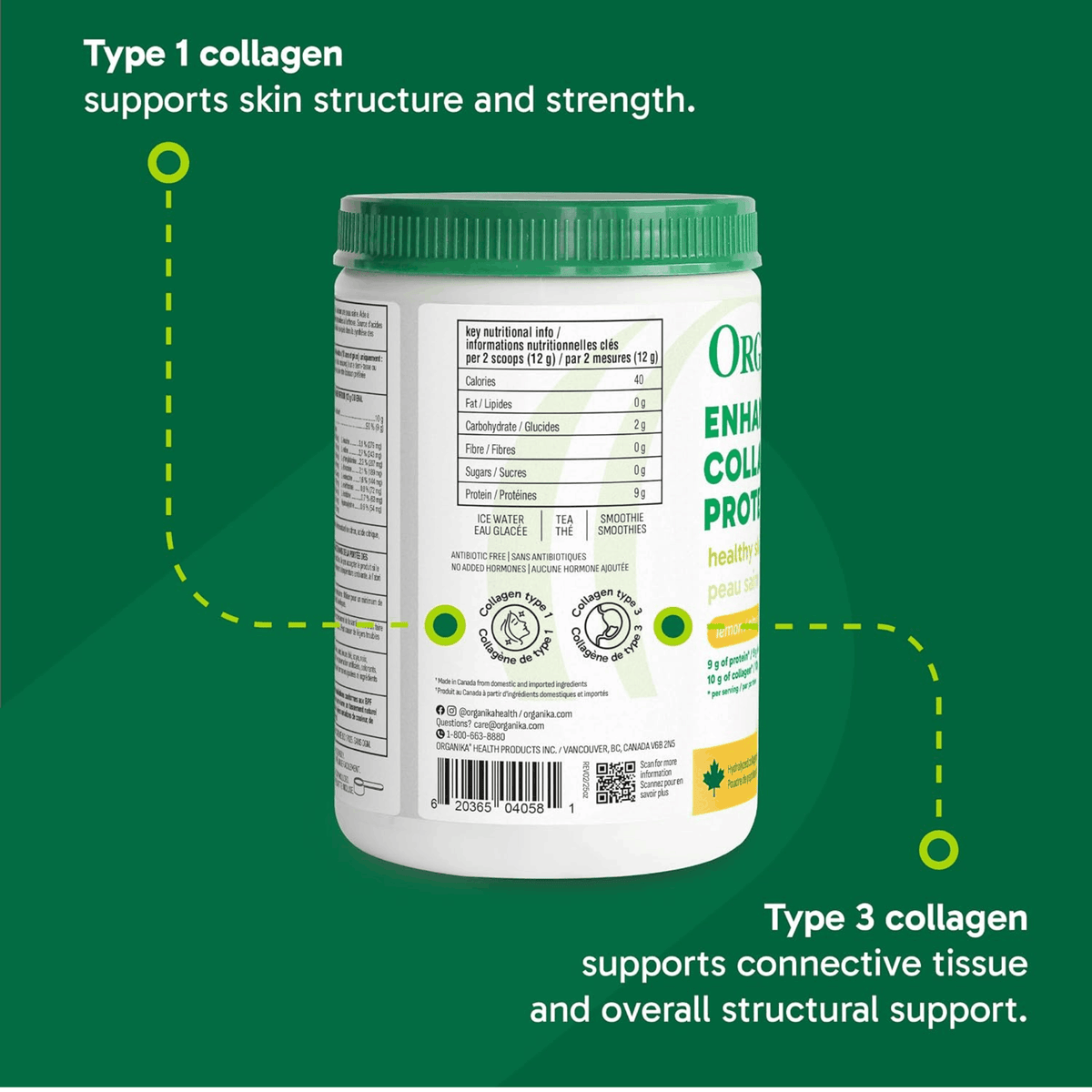 252g Lemon | Organika Enhanced Collagen Protein 252g tub // lemon flavour