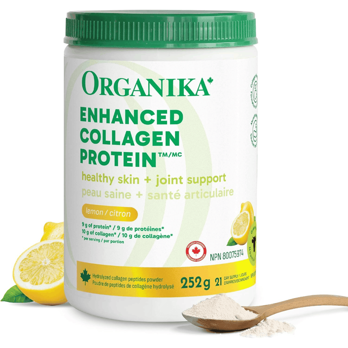 252g Lemon | Organika Enhanced Collagen Protein 252g tub // lemon flavour