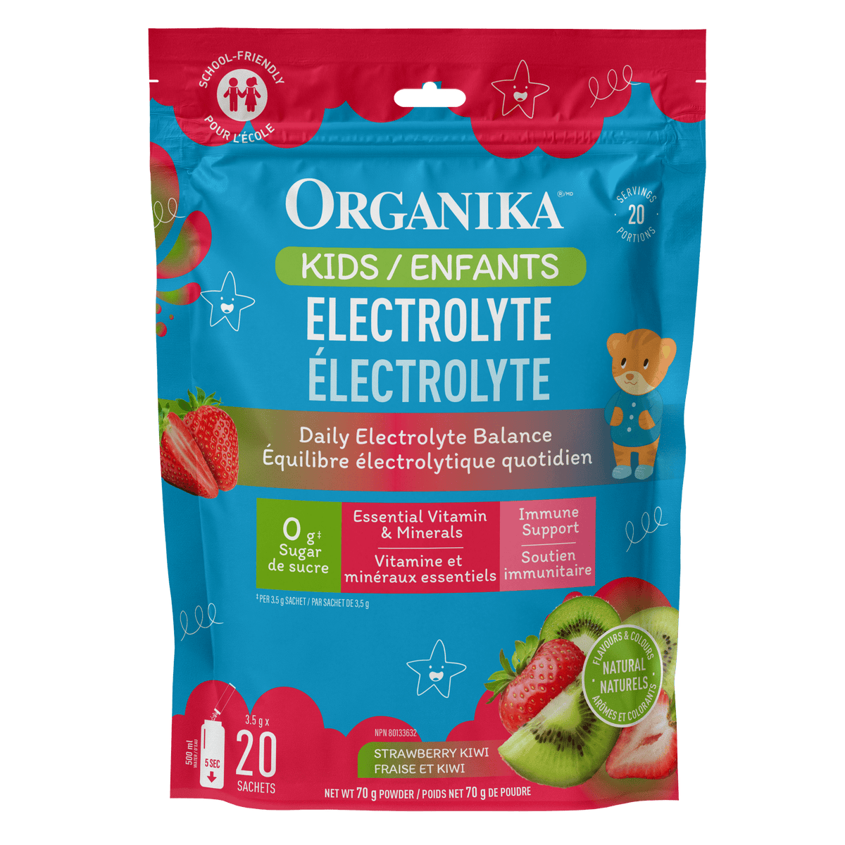 Organika Kids Electrolyte Stick Packs, Sugar-Free Hydration for Children, 8 or 20 Stick Packs