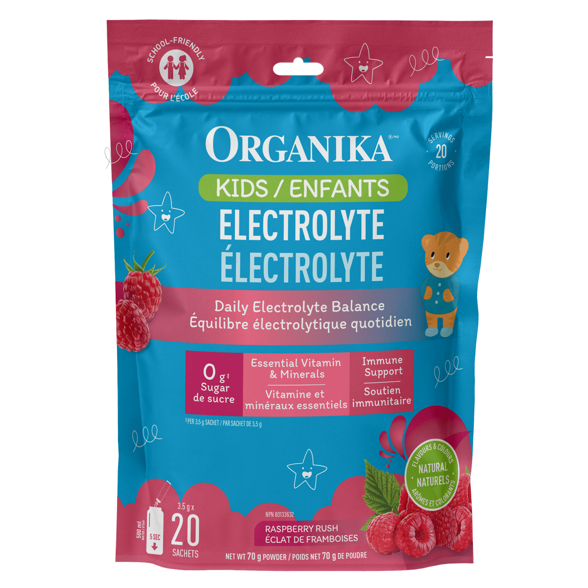Organika Kids Electrolyte Stick Packs, Sugar-Free Hydration for Children, 8 or 20 Stick Packs