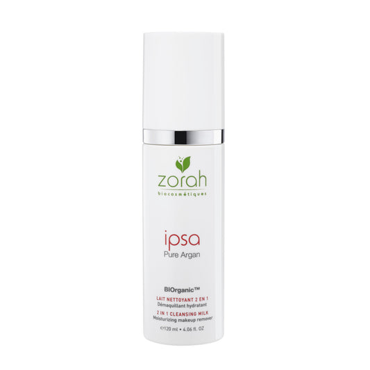 Zorah Ipsa 2-in-1 Cleansing Milk and Makeup Remover with Organic Argan and Avocado Oils, for Dry Skin and Sensitive Eyes, 120ml