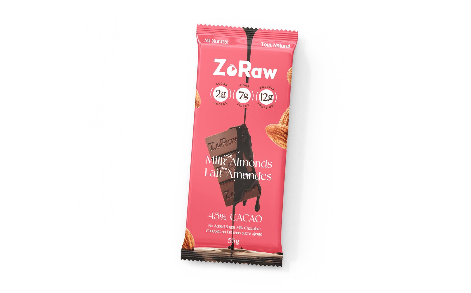 ZoRaw Chocolate Bars with Protein 45% Milk Chocolate Almond