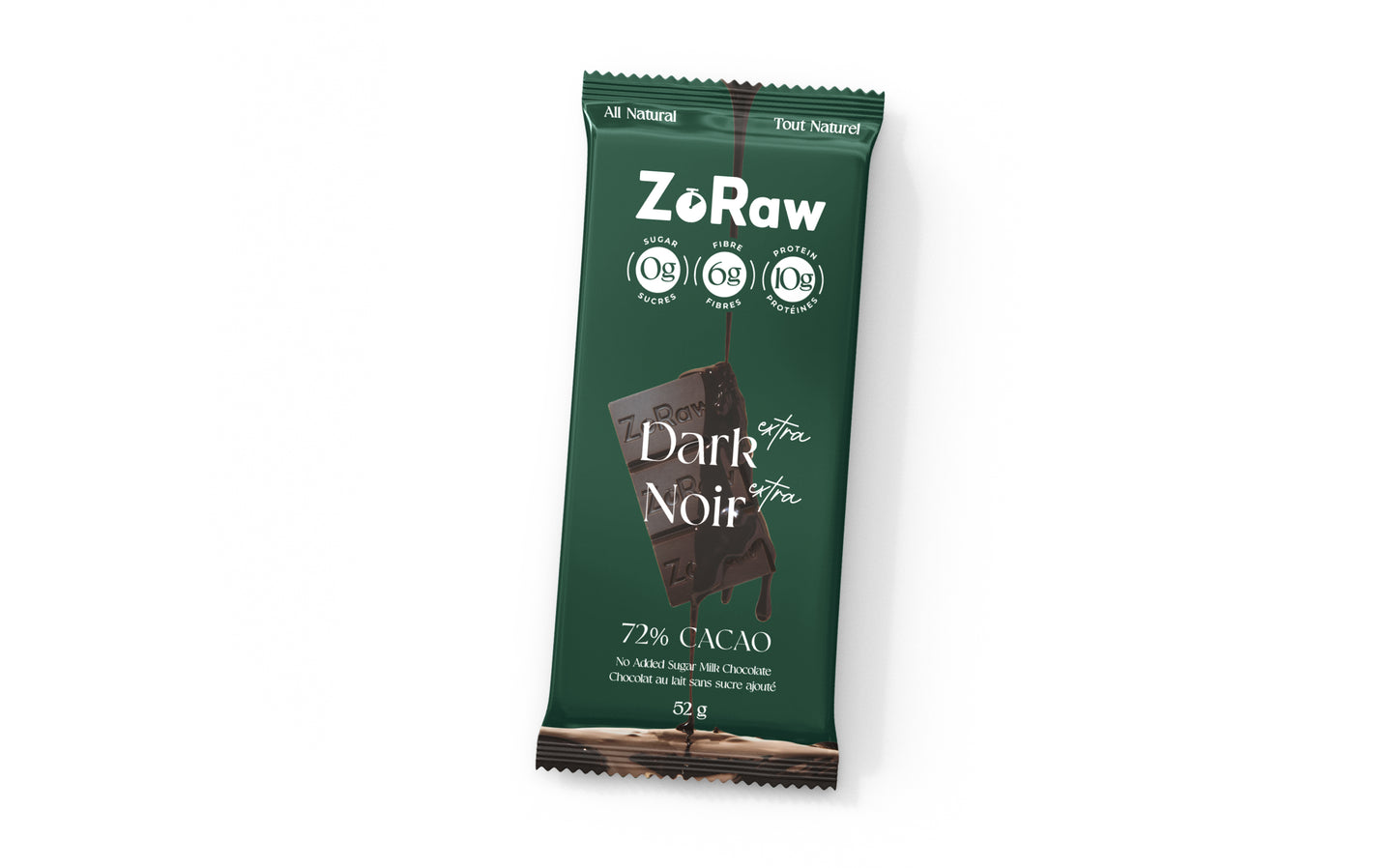 ZoRaw Chocolate Bars with Protein 72% Extra Dark Chocolate