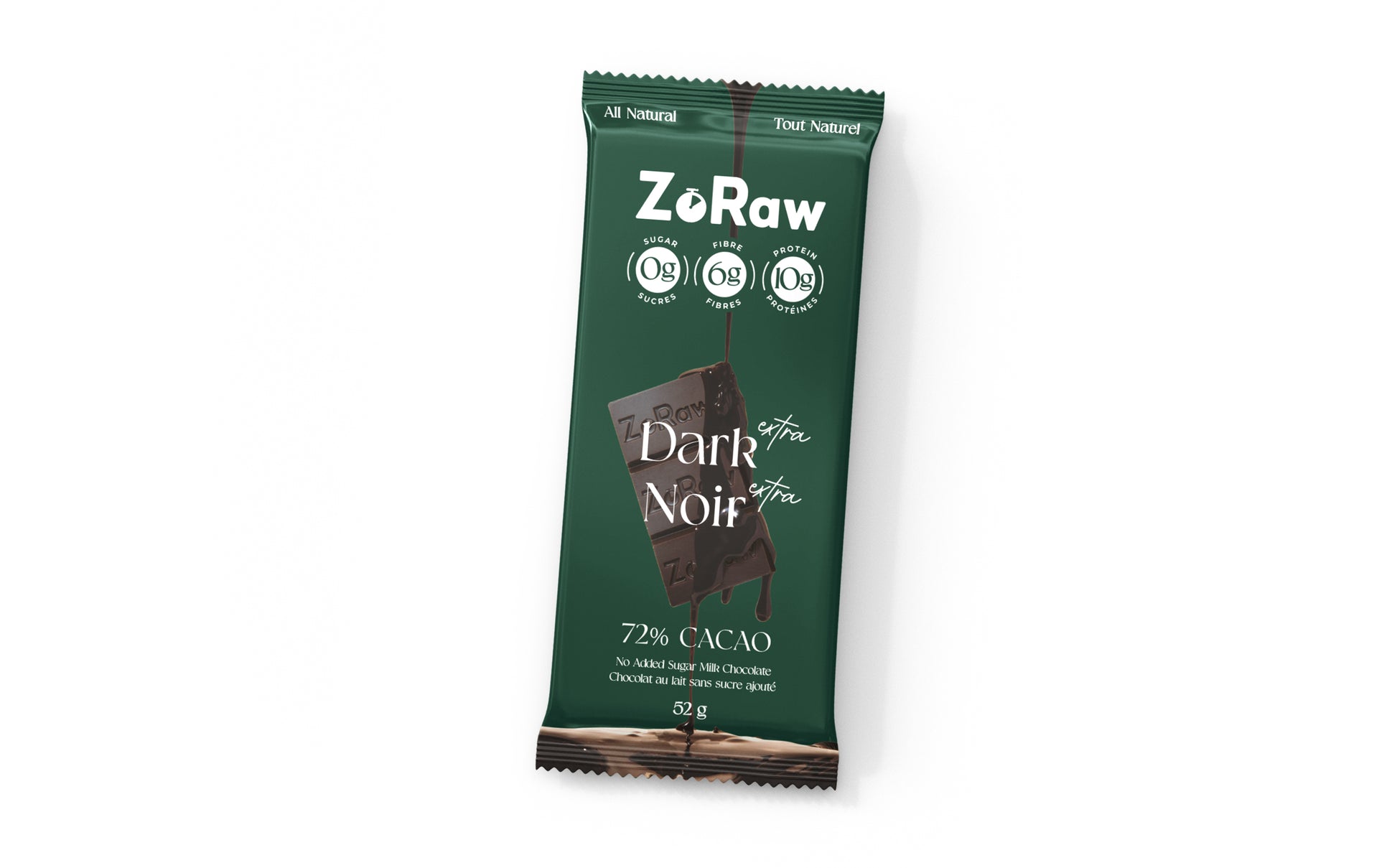 ZoRaw Chocolate Bars with Protein 72% Extra Dark Chocolate