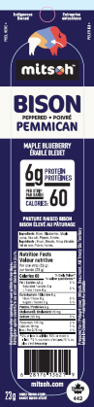 Mitsoh Traditional Bison Pemmican Strips with Maple Syrup, 4 Flavours, 23g, 6-18 Pack - Peppered Blueberry / 18-Pack Carton (18 x 23g)