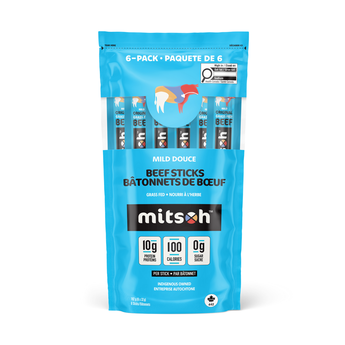 Mitsoh Grass-Fed Beef Sticks, Original or Spicy, 32g, 6-18 Pack - Original / 6-Pack Pouch (6 x 32g)