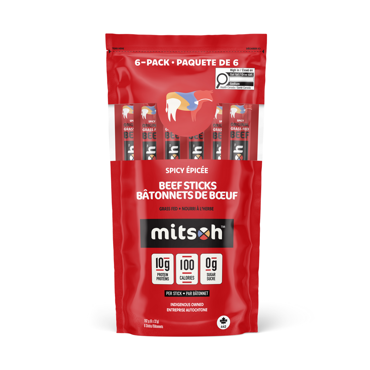 Mitsoh Grass-Fed Beef Sticks, Original or Spicy, 32g, 6-18 Pack - Spicy / 6-Pack Pouch (6 x 32g)