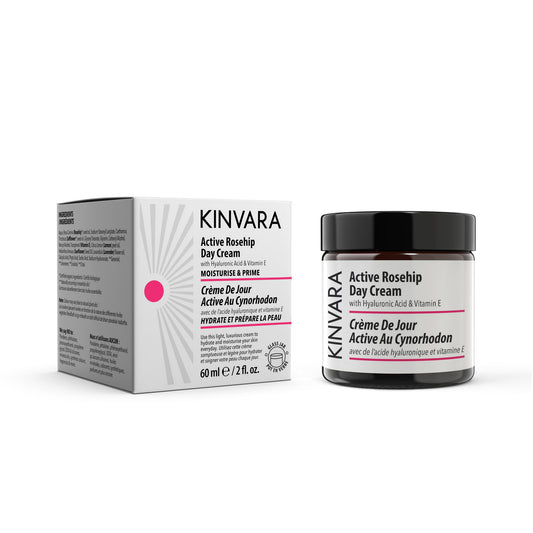 Kinvara Active Rosehip Day Cream, Light Vegan Moisturizer with Hyaluronic Acid, 60ml