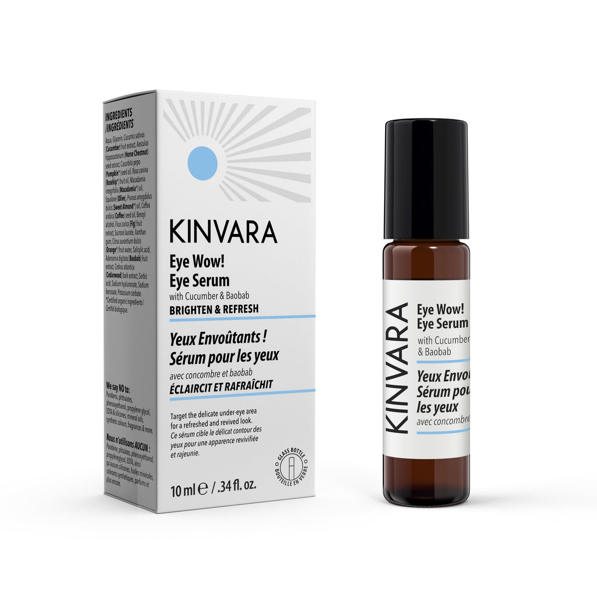 Kinvara Eye Wow! Eye Serum, Cooling Rollerball Under-Eye Gel with Cucumber and Coffee, 10ml