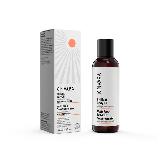 Kinvara Brilliant Body Oil with Apricot and Vitamin E, Vegan Moisturizing Body Oil, 150ml