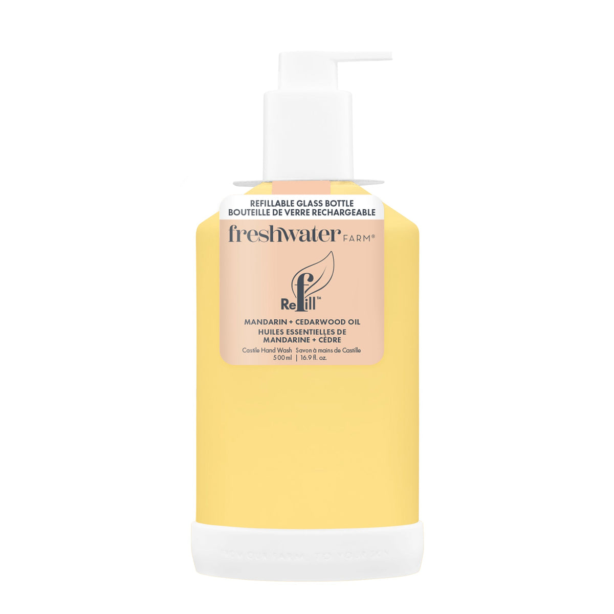 Freshwater Farm Castile Hand Wash – Mandarin + Cedarwood, 500ml Glass Bottle
