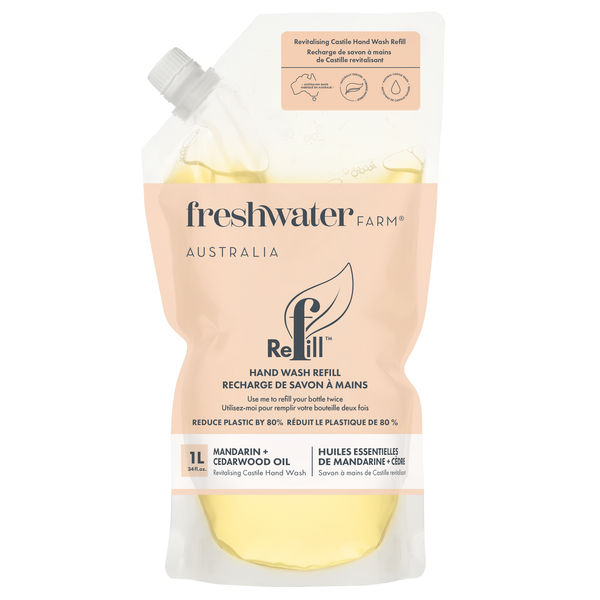 Freshwater Farm Castile Hand Wash – Mandarin + Cedarwood, 1L Refill Pouch