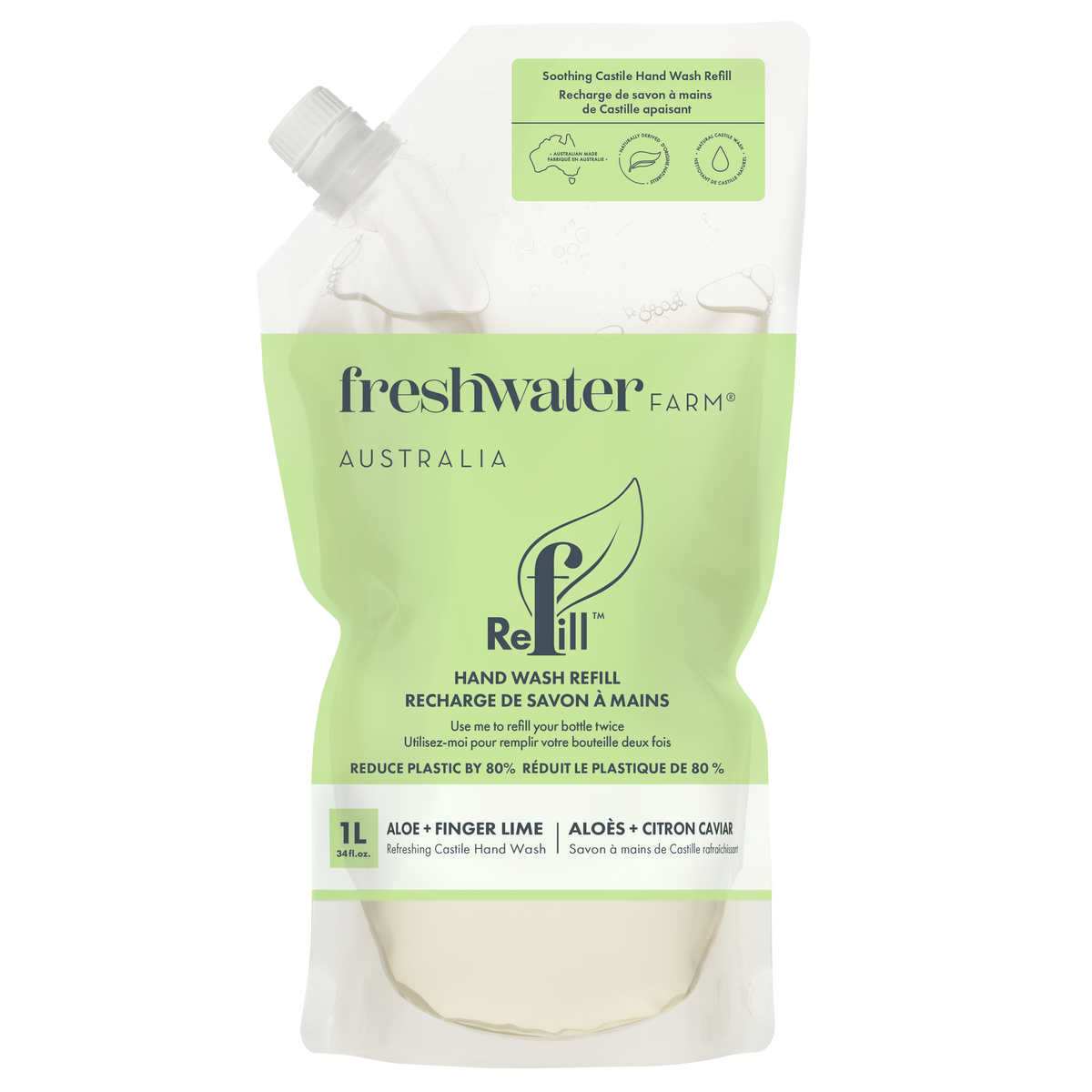 Freshwater Farm Castile Hand Wash – Aloe + Finger Lime, 1L Refill Pouch