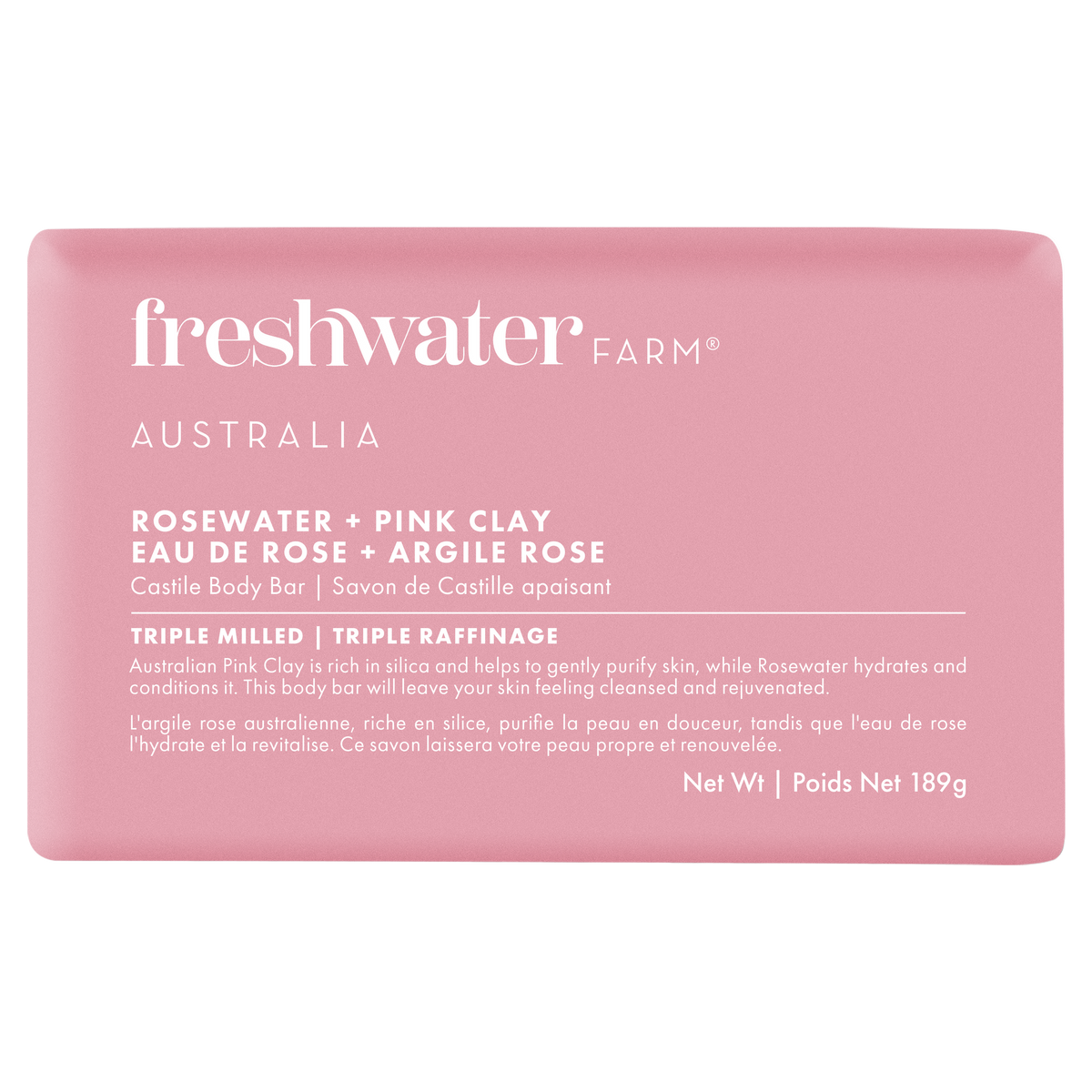 Freshwater Farm Castile Body Bar – Rosewater + Pink Clay