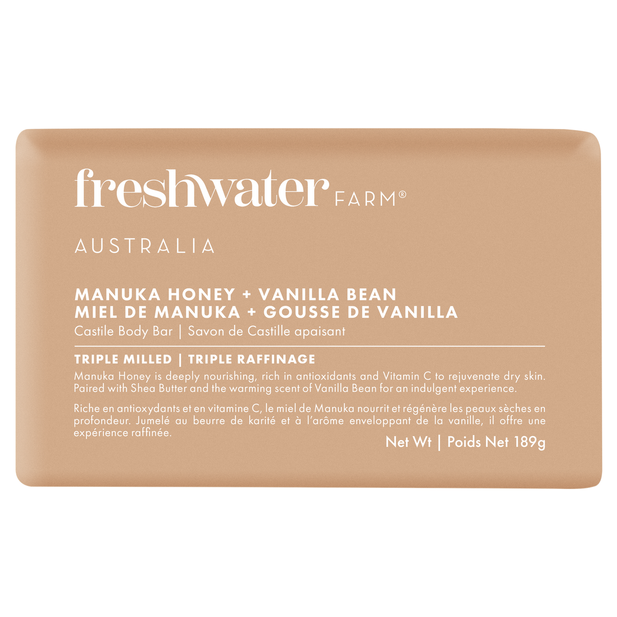 Freshwater Farm Castile Body Bar – Manuka Honey + Vanilla Bean