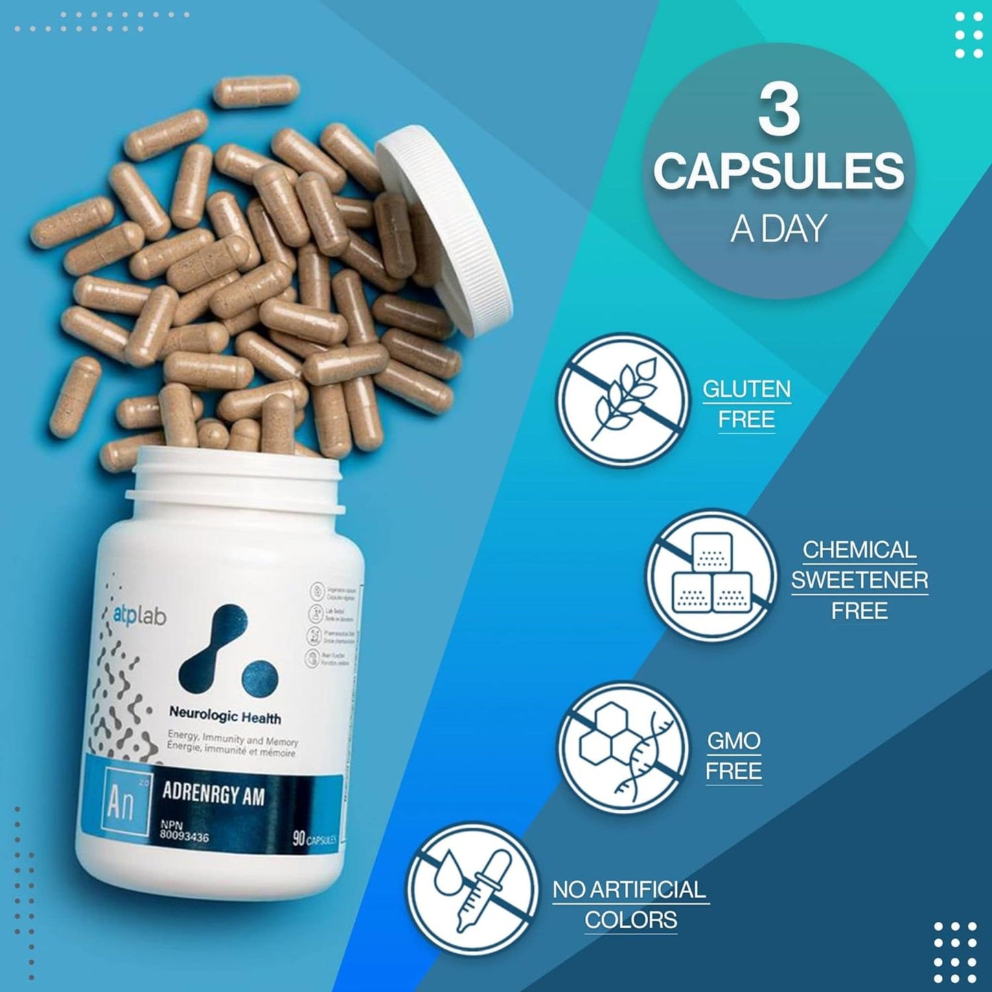 90 Vegetable Capsules | ATP Lab AdrenRGY AM bottle