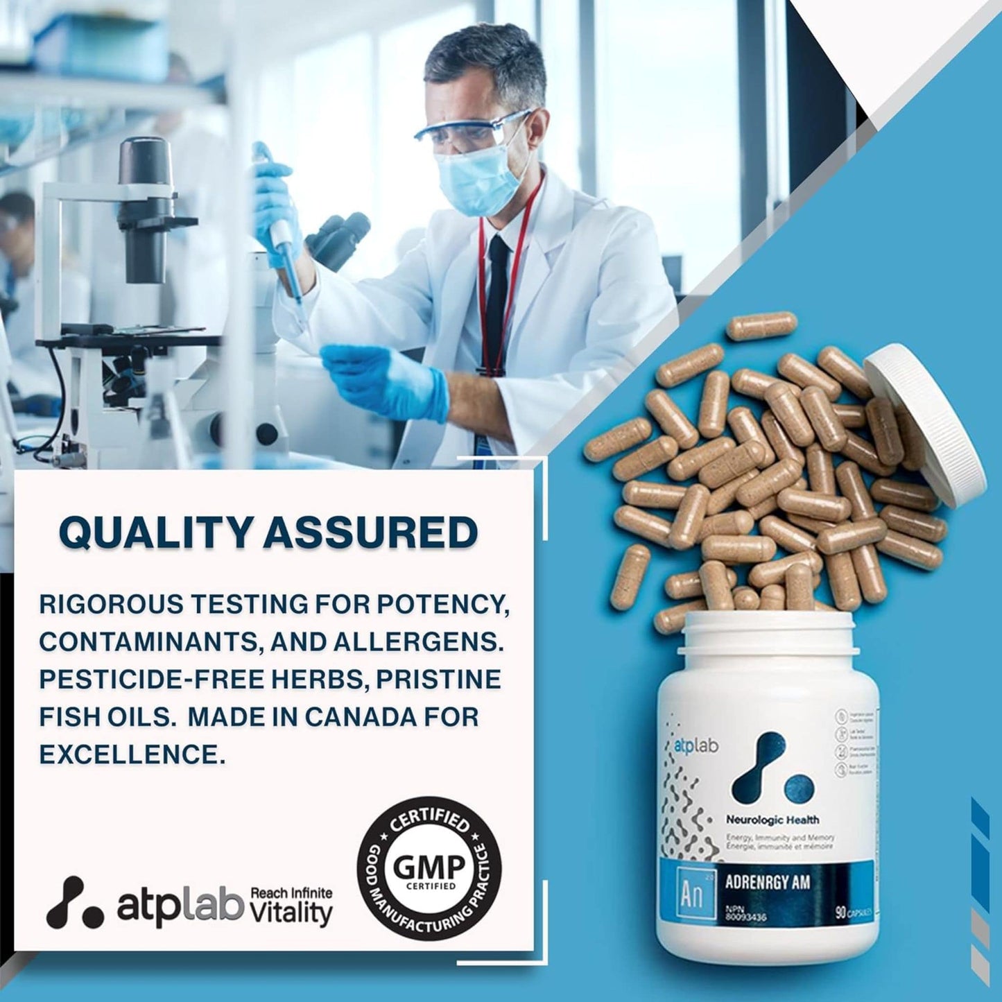 90 Vegetable Capsules | ATP Lab AdrenRGY AM bottle