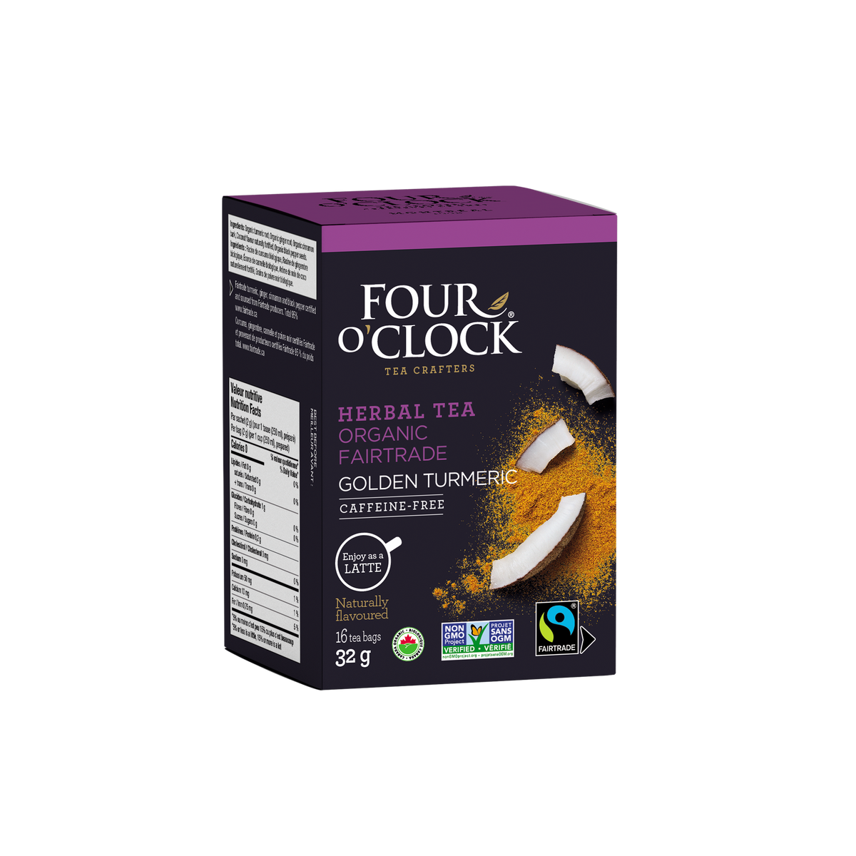 Four O'Clock Golden Turmeric Organic Herbal Tea, 16 tea bags