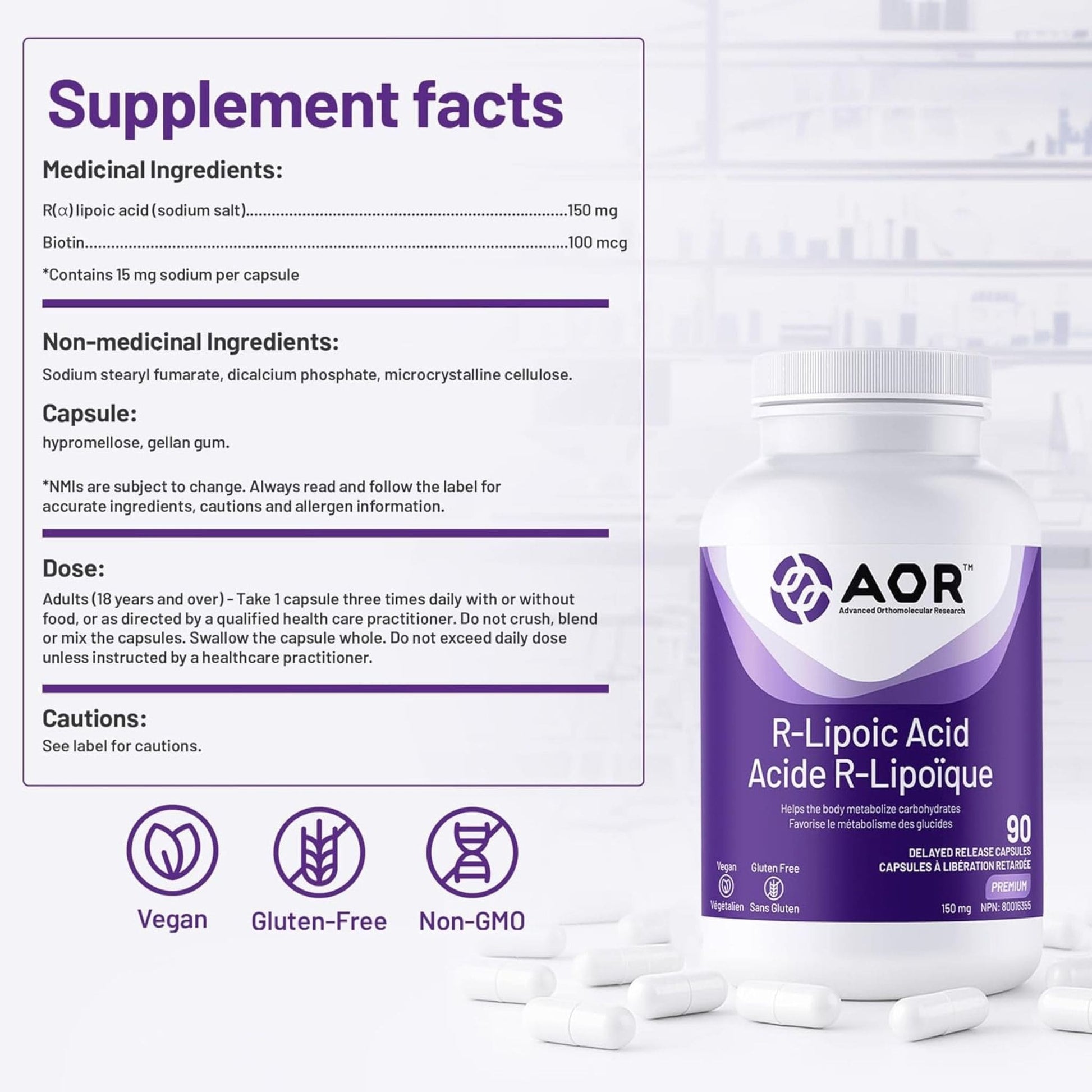 90 Delayed Release Capsules | AOR R-Lipoic Acid
