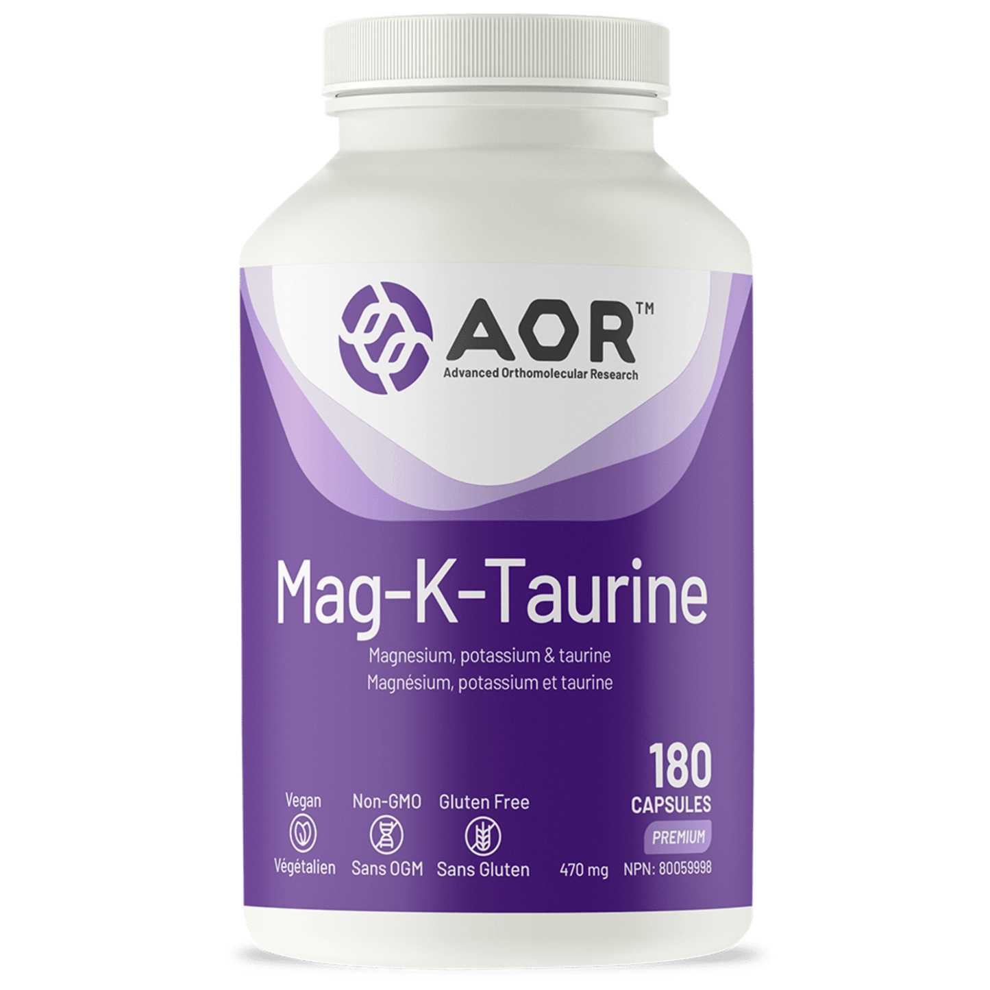 180 Vegetable Capsules | AOR Mag-K-Taurine