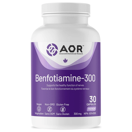 AOR Benfotiamine 300mg, Vitamin B1 for Nerve Function, 30 Vegetable Capsules