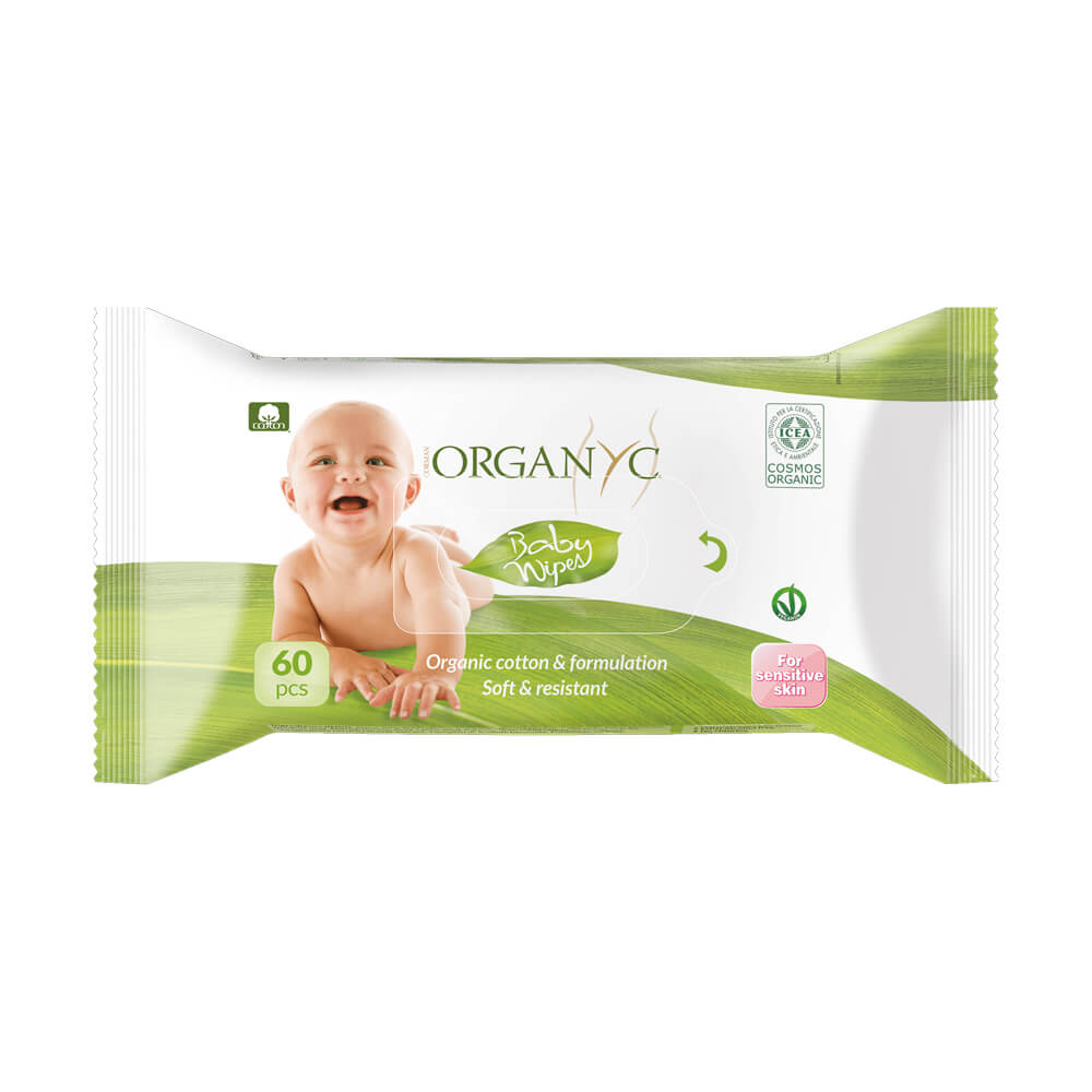 Organyc Baby Wipes with Organic Aloe, Calendula and Chamomile, 60 Wipes