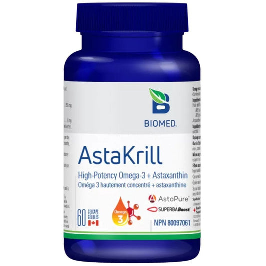 Biomed AstaKrill, Krill Oil 650mg & Astaxanthin 6mg, Anti-inflammatory, Cardiovascular and Joint Support, 60 Softgels