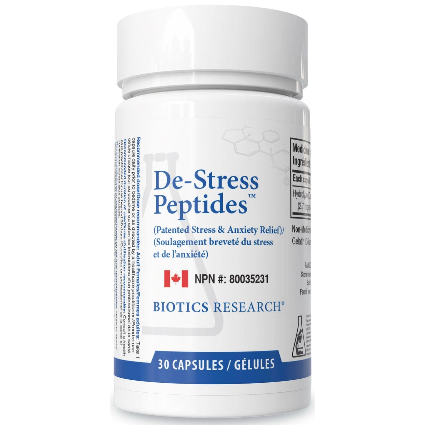 Biotics Research De-Stress Peptides, Patented Stress & Anxiety Relief, Hydrolyzed Casein 150mg, Natural Stress and Sleep Support, 30 Capsules