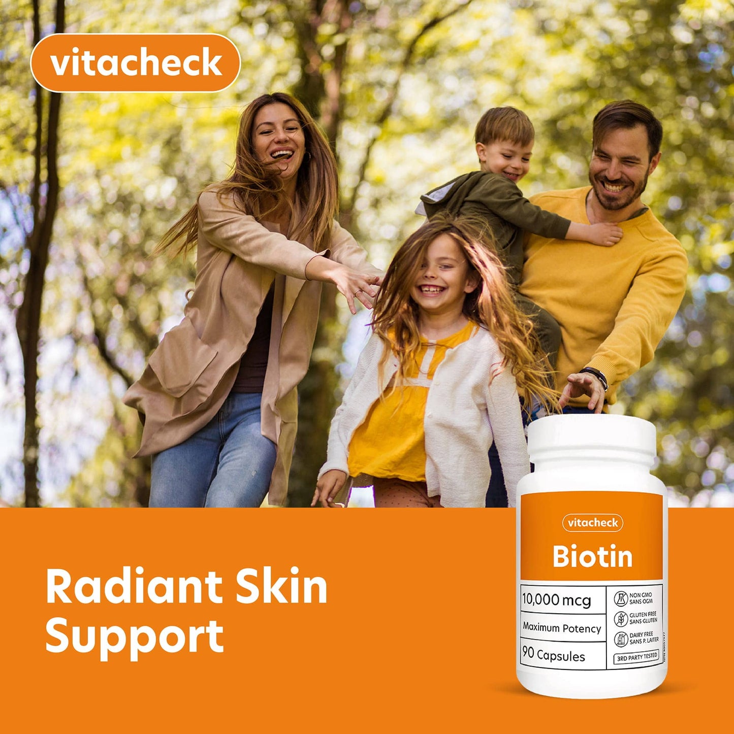 Vitacheck Biotin Extra Strength 10,000mcg, Supports Healthy Hair, Radiant Skin, 90 Vegetable Capsules CLEARANCE 25% Off Expiry 6/28 Final Sale