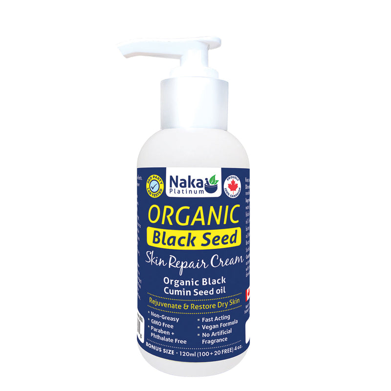 Naka Platinum Organic Black Seed Skin Repair Cream, Virgin Black Cumin Seed Oil and Shea Butter, 120ml