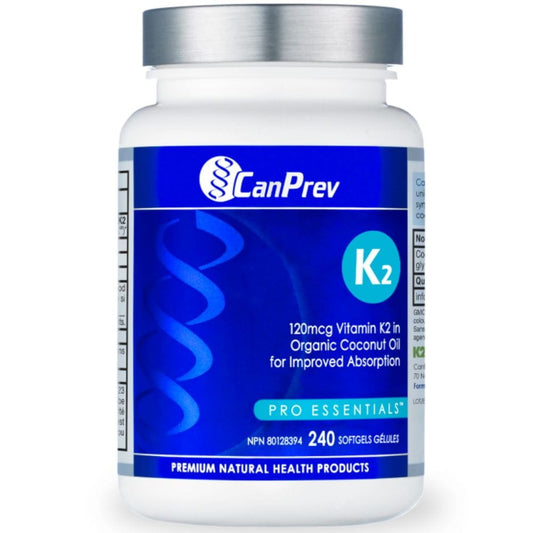 CanPrev Vitamin K2 120mcg Softgels in a base of Organic Coconut Oil, 120-240 Softgels