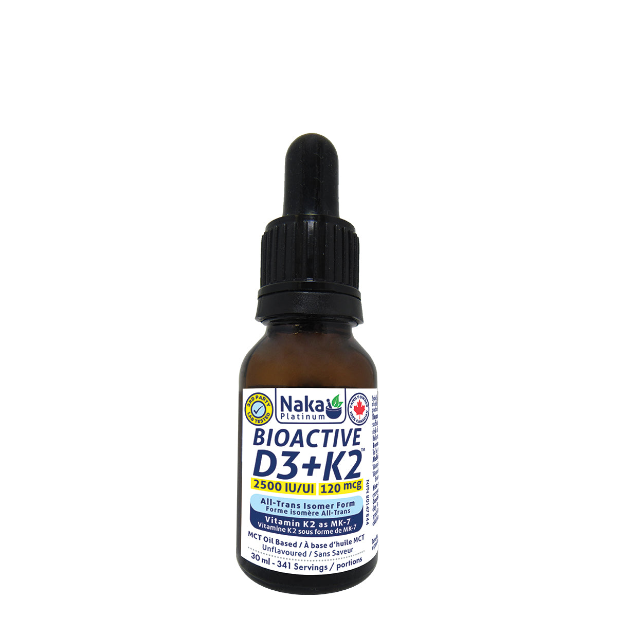 30ml Unflavoured | Naka Platinum Bioactive D3 K2 Drops 2500IU 120mcg 30ml bottle // unflavoured