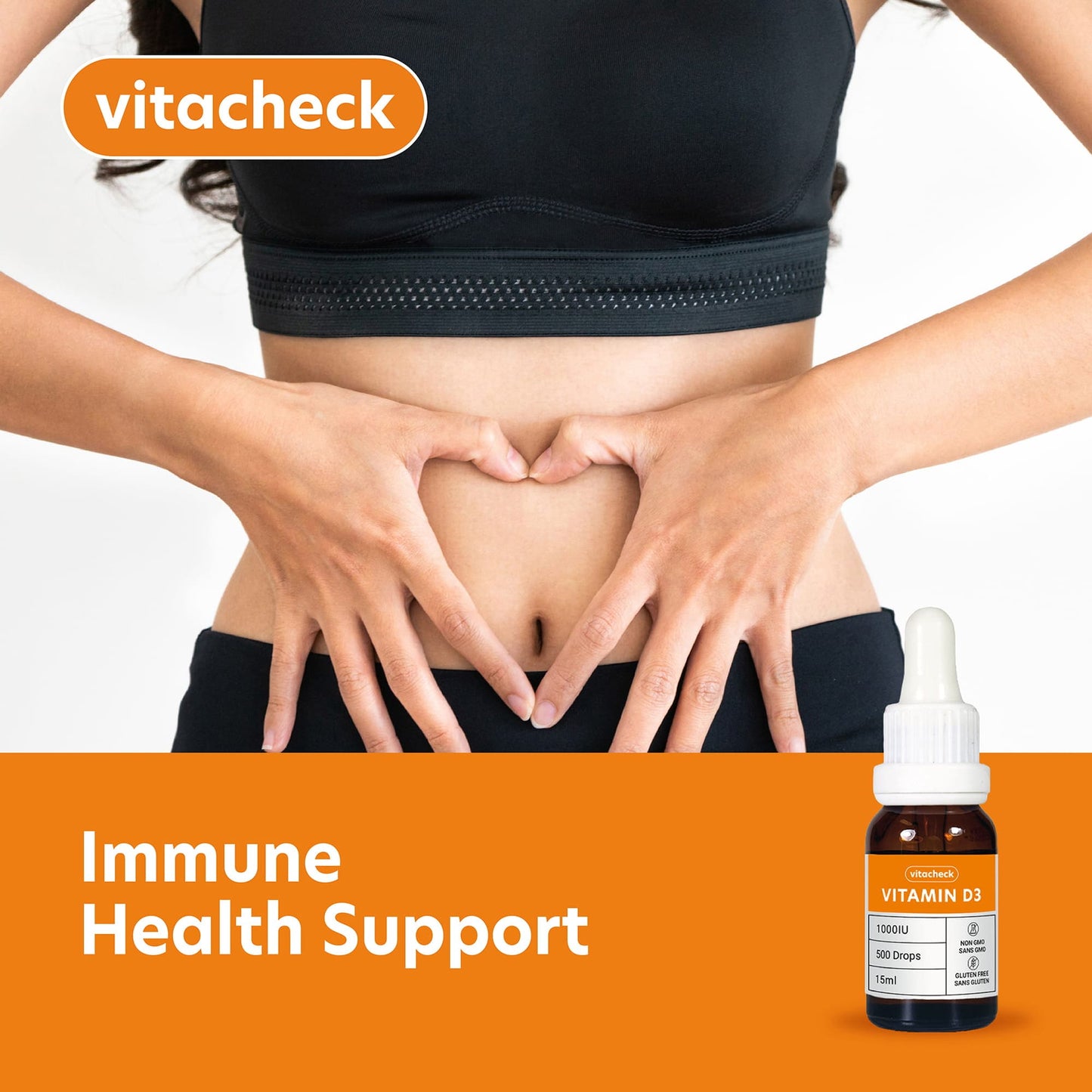 Vitacheck Vitamin D3 1000IU Liquid D3 Drops with Organic Olive Oil, 500 Servings, 15ml CLEARANCE 25% Off Exp 8/27 Final Sale