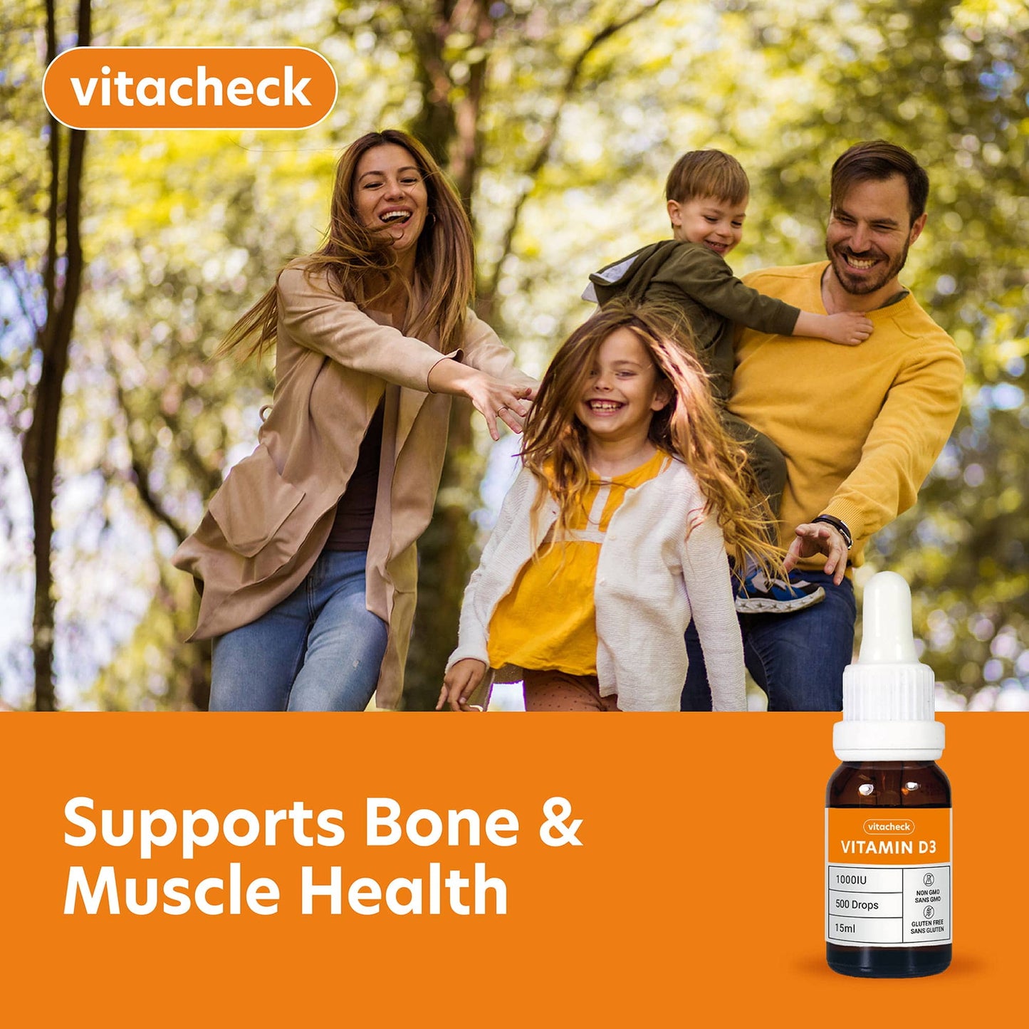 Vitacheck Vitamin D3 1000IU Liquid D3 Drops with Organic Olive Oil, 500 Servings, 15ml CLEARANCE 25% Off Exp 8/27 Final Sale