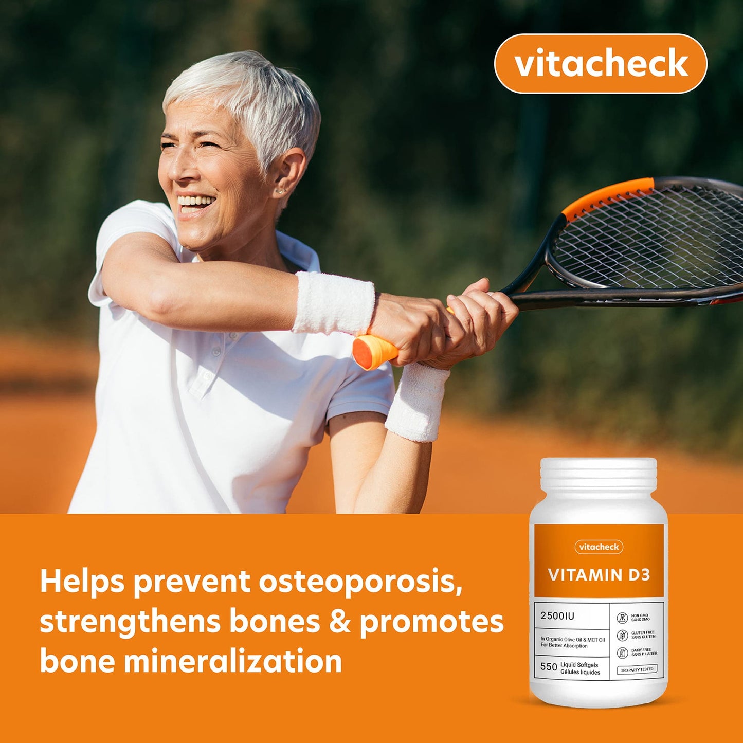 Vitacheck Vitamin D3 2500IU Softgels Extra Strength, In Organic Olive Oil & MCT Oil For Better Absorption, 180-550 Softgels