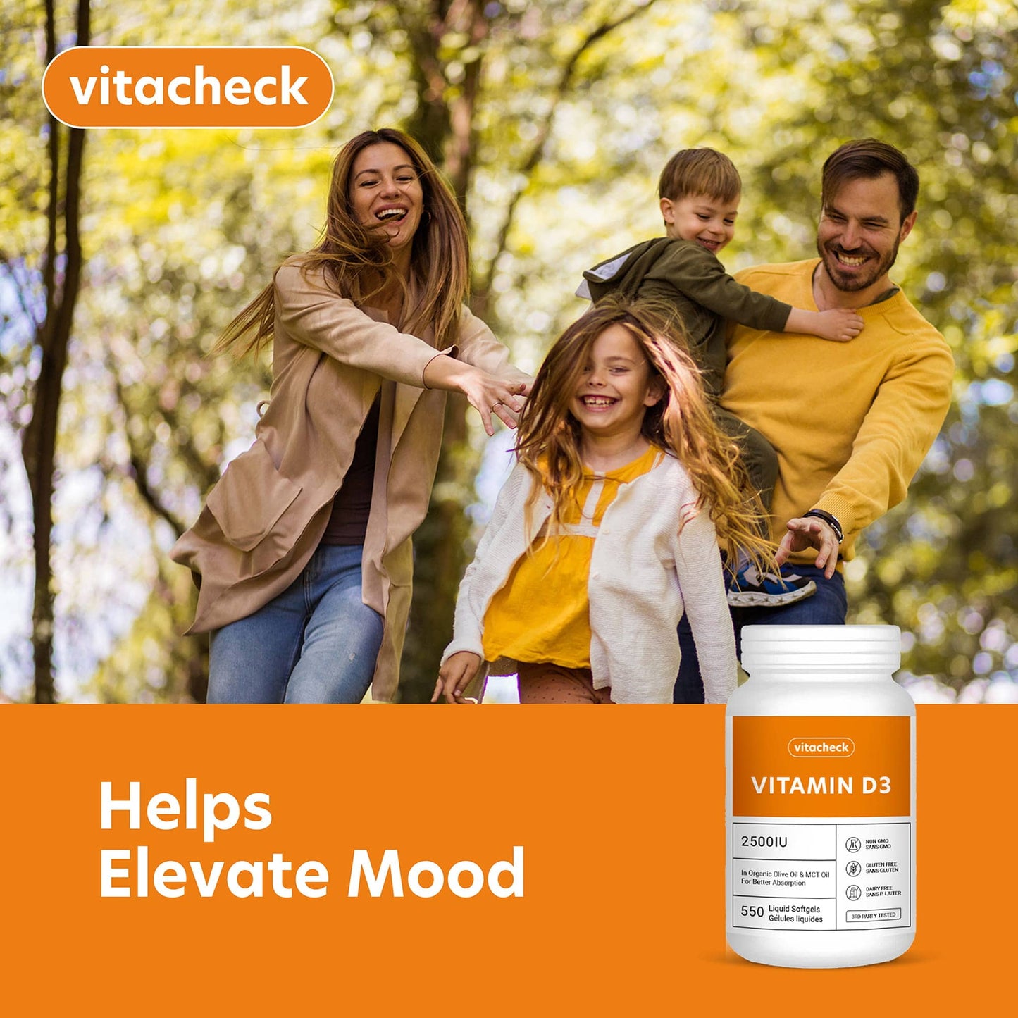Vitacheck Vitamin D3 2500IU Softgels Extra Strength, In Organic Olive Oil & MCT Oil For Better Absorption, 180-550 Softgels
