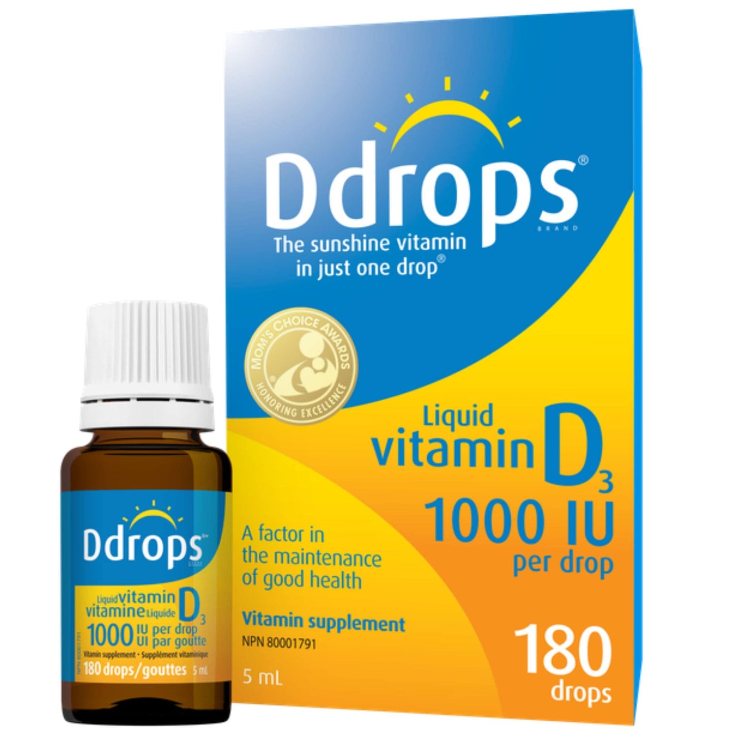 180 Drops | Ddrops Liquid Vitamin D3 1000IU