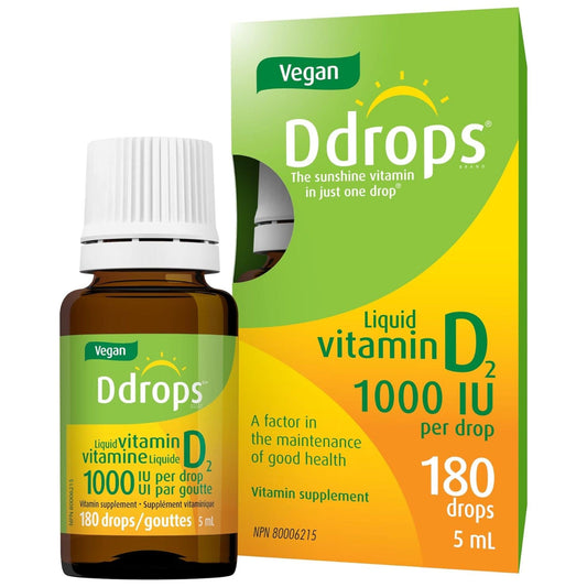 Ddrops Vegan Vitamin D2 Drops 1000IU, 180 Drops, 5ml