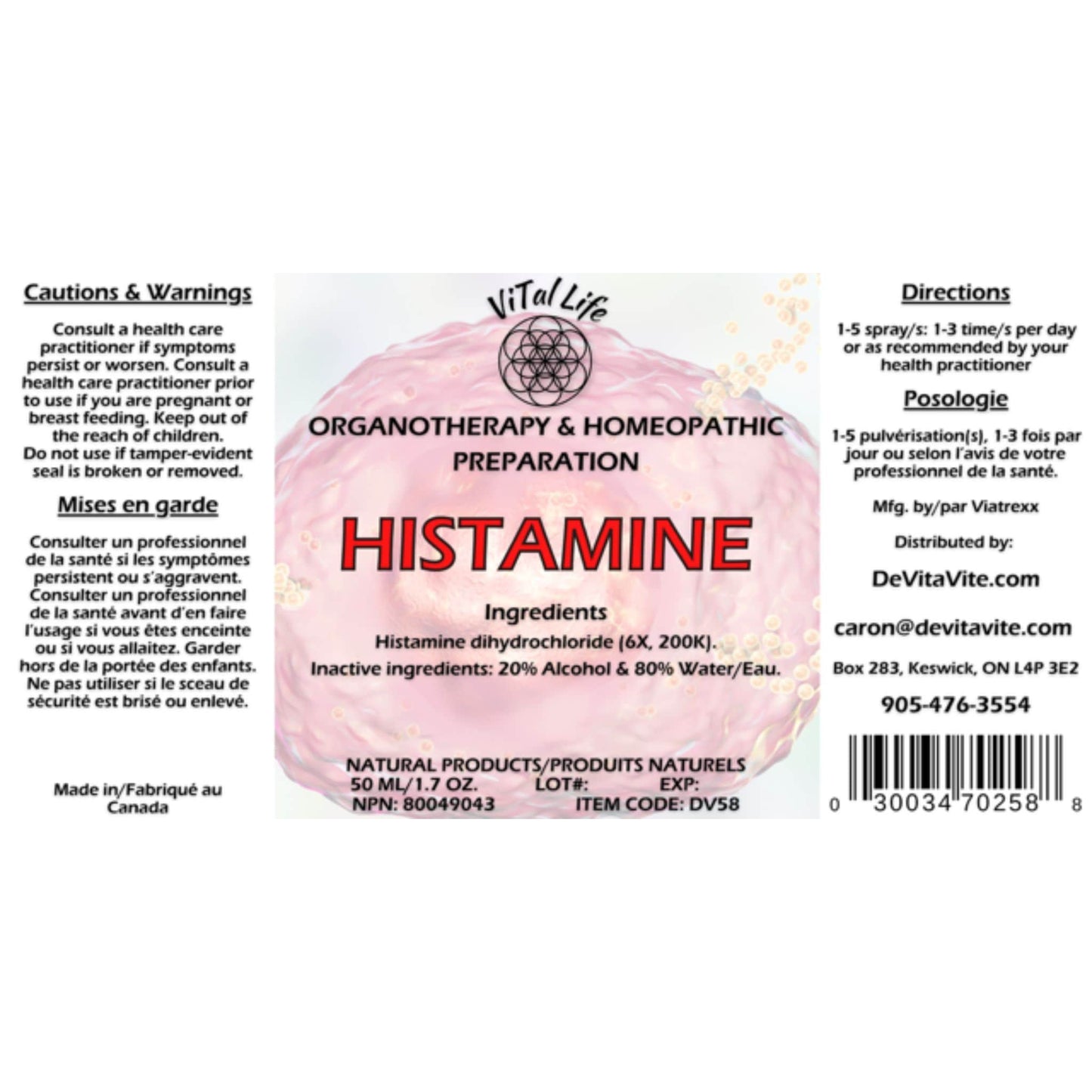 50ml Unflavoured | Vital Life Histamine
