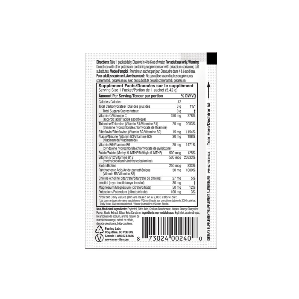 Ener-B+ Vitamin B Complex Drink Mix supplement facts